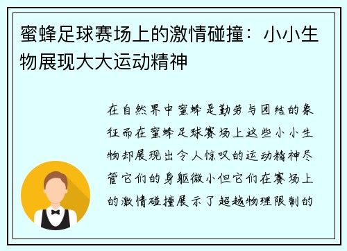 蜜蜂足球赛场上的激情碰撞：小小生物展现大大运动精神